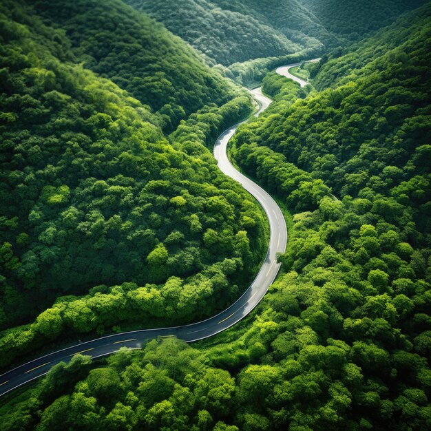 Foto vista aérea da estrada com floresta verde de verão