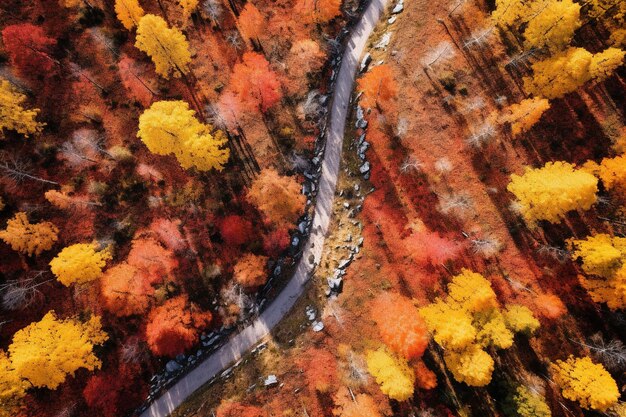 Vista aérea da floresta de outono Bela paisagem natural