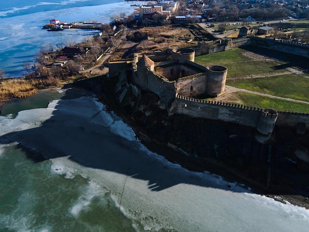 Vista aérea da fortaleza de Akkerman em BelgorodDniester Ucrânia no inverno Uma das maiores fortalezas da Europa Oriental