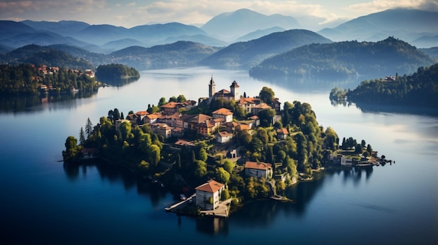 Vista aérea da ilha de Isola san Giulio sty Julius