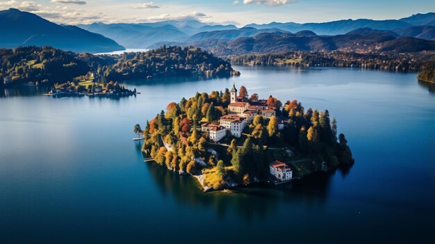 Vista aérea da ilha de Isola san Giulio sty Julius