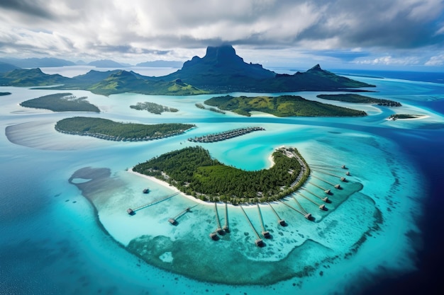 Vista aérea da ilha tropical nas Seychelles Mahe Vista aérea da Ilha de Bora Bora e da Lagoa AI Gerado