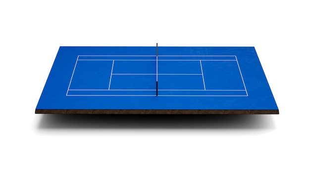 Vista aérea da ilustração 3d de quadra de tênis azul