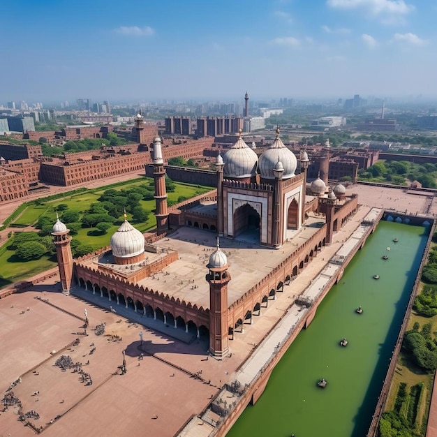 Vista aérea da mesquita de Badshahi, Lahore, Paquistão