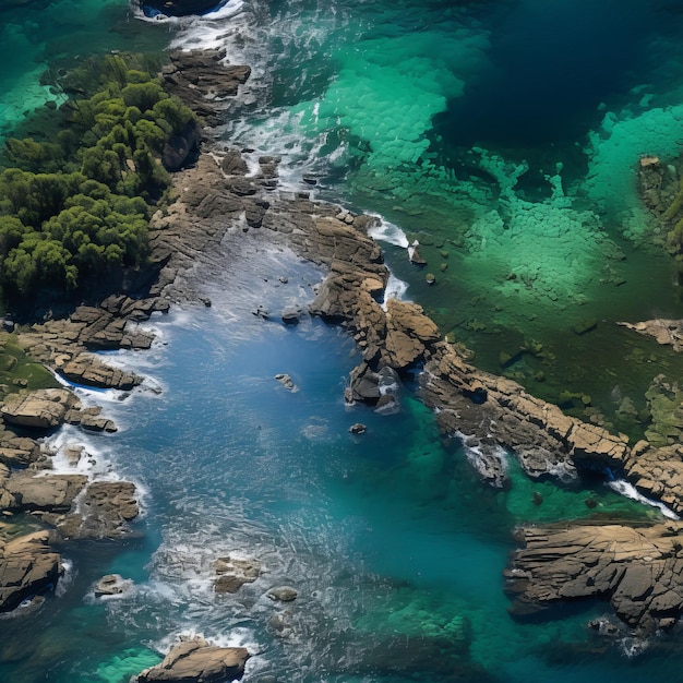 Vista aérea da paisagem costeira com padrão marinho perfeito para viagens e fundos de natureza