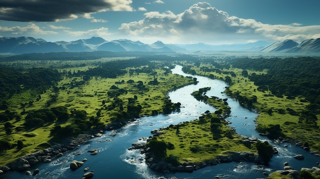 Vista aérea da paisagem da selva amazônica com curva do rio