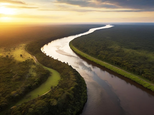 Foto vista aérea da paisagem do amazonas com a curva do rio generative ai