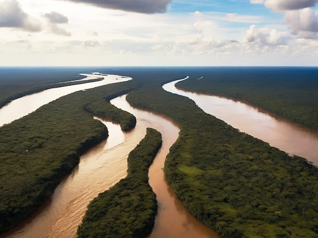 Vista aérea da paisagem do Amazonas com a curva do rio Generative Ai
