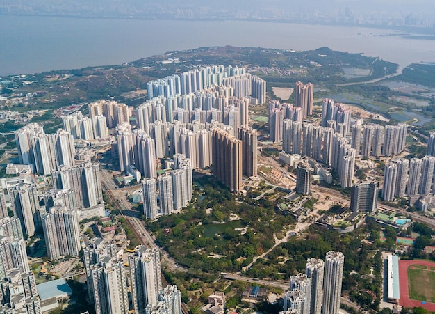 Vista aérea da paisagem urbana de Hong Kong