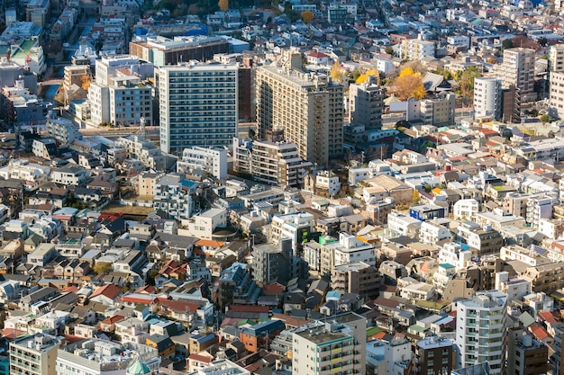 Vista aérea da paisagem urbana de Tóquio