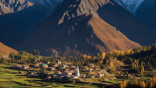 vista aérea da pequena cidade de Cogne, no Vale de Aosta, Itália, outono Generative AI