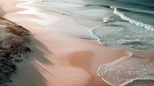 Vista aérea da praia com IA geradora de areia rosa