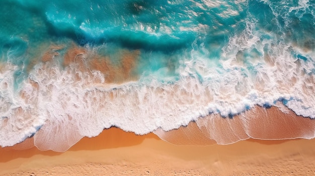 vista aérea da praia de areia com ondas do oceano