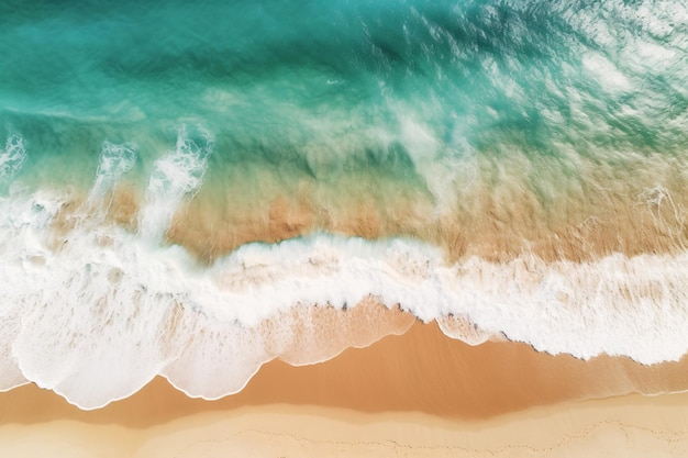 Vista aérea da praia de areia dourada ao lado do mar com água do mar verde esmeralda Férias de verão em trópicos