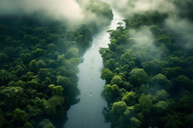 Vista aérea da selva amazônica com IA gerada