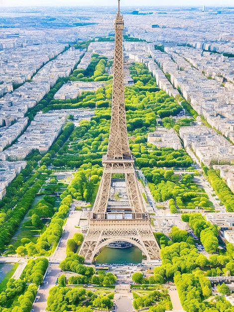 Vista aérea da Torre Eiffel