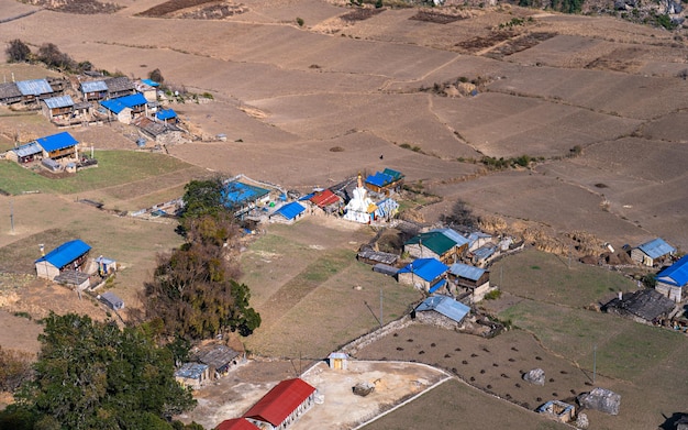 vista aérea da vila de Prok em Gorkha, Nepal.