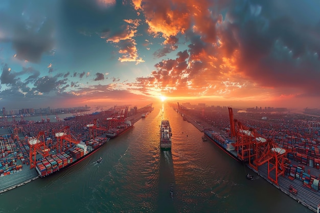 Foto vista aérea da zona do porto marítimo e do porto industrial