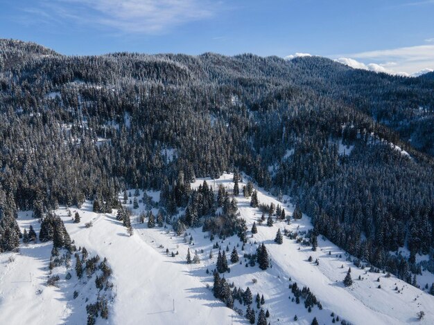 Foto vista aérea das montanhas rodopes em torno da aldeia de stoykite, na bulgária