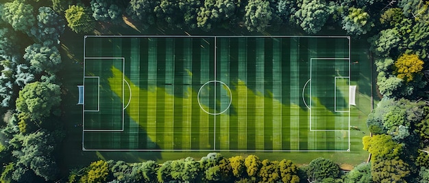 Vista aérea de campo de esportes verde vibrante com listras conceito fotografia aérea cor vibrante campo de desporto vegetação padrão listrado