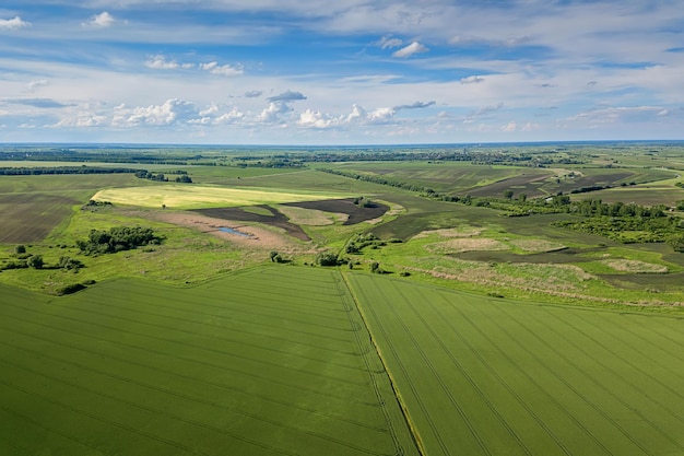 Vista aérea de campos agrícolas. vista aérea do campo, paisagem agrícola.