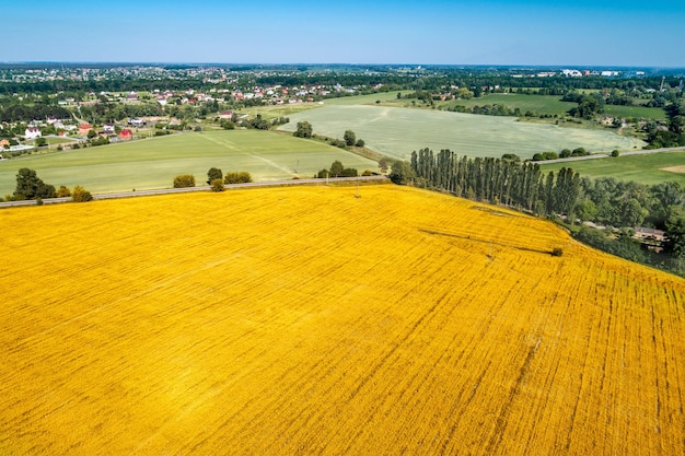 Vista aérea de campos nas colinas