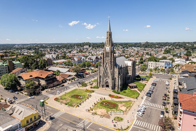 Vista aérea de Canela Rio Grande do Sul Brasil Igreja Matriz de Nossa Senhora de Lourdes