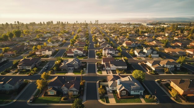 Vista aérea de casas em um vizinho minimalista