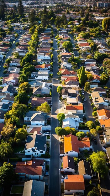Foto vista aérea de casas suburbanas em grandes cidades