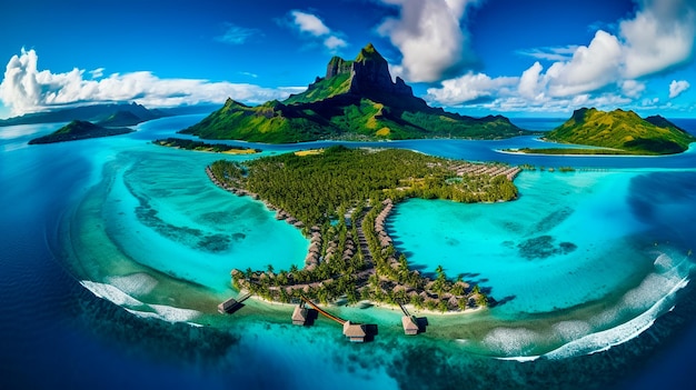 vista aérea de cima da bela praia e ilhas tropicais seychelles Generative AI