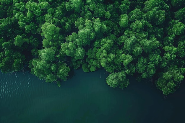 Vista aérea de cima da floresta de mangueira A visão de drones de densas árvores de Mangueira verdes captura o CO2 Árvores verdes