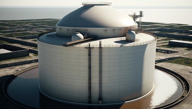 Vista aérea de cima do tanque de armazenamento de combustível de óleo da estação de fábrica, refinaria de petróleo Generative AI