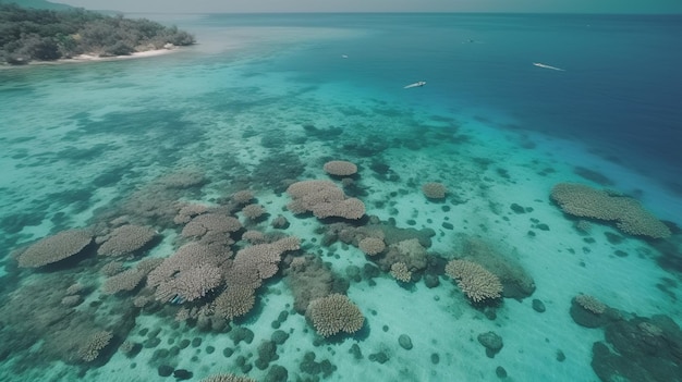 Vista aérea de corais e corais no oceano