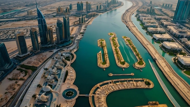 Vista aérea de drone da Marina de Dubai