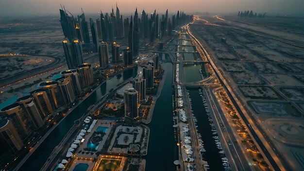 Vista aérea de drone da Marina de Dubai