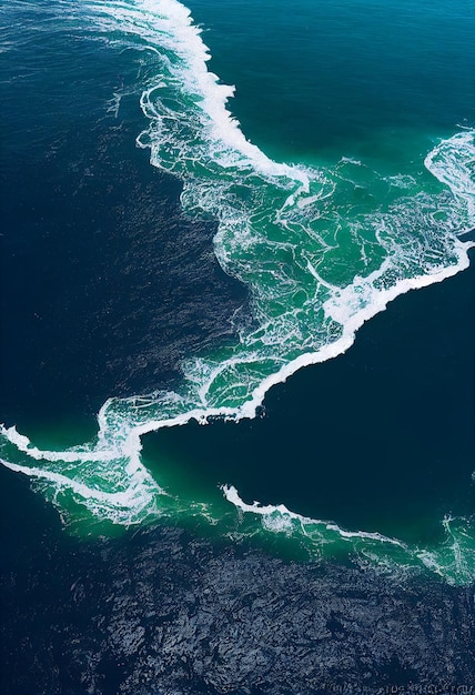 Vista aérea de drones com ondas quebrando no oceano cristalino Vista superior Água azul do mar ondulada e limpa Fundo de água azul