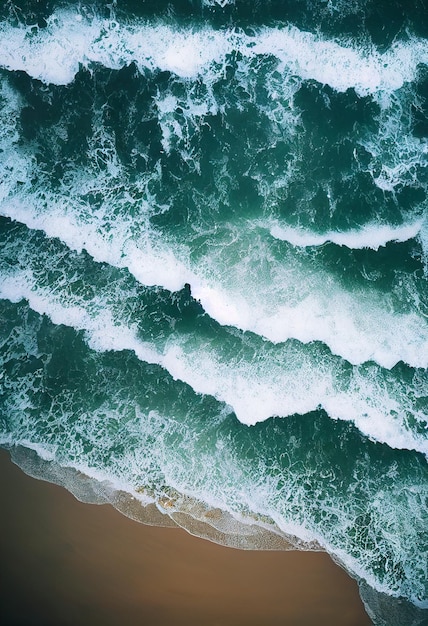 Vista aérea de drones com ondas quebrando no oceano cristalino Vista superior Água azul do mar ondulada e limpa Fundo de água azul