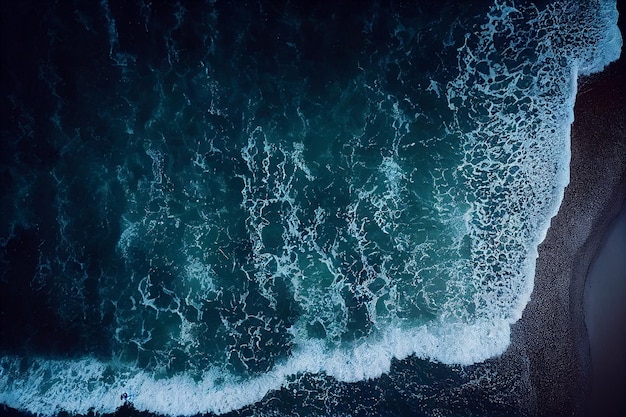 Vista aérea de drones com ondas quebrando no oceano cristalino Vista superior Água azul do mar ondulada e limpa Fundo de água azul