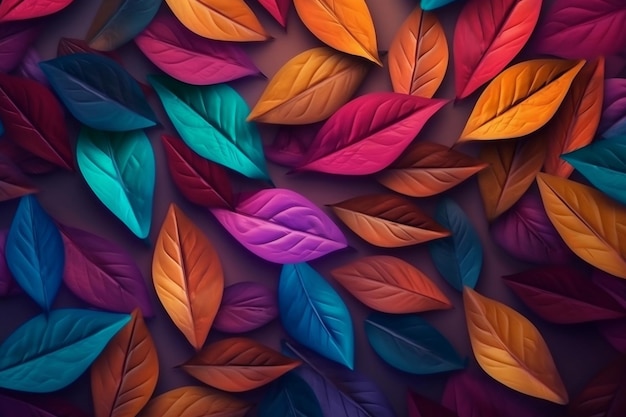 Vista aérea de folhas de outono com decoração vibrante, obra-prima colorida da natureza AI