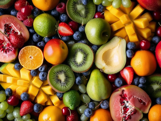 vista aérea de frutas mistas coloridas e saudáveis