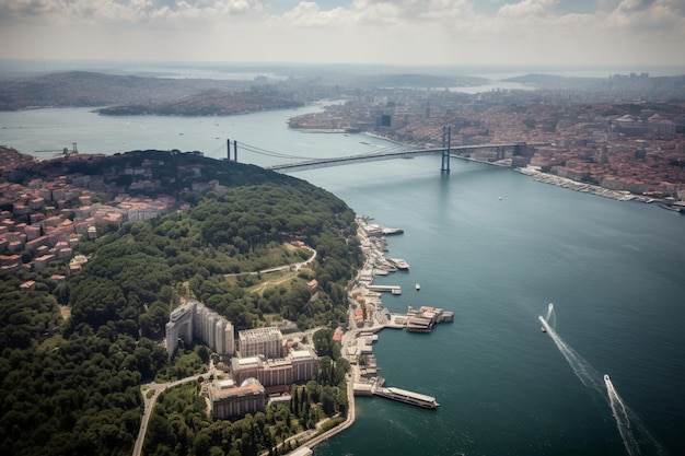 Vista aérea de Istambul e Bósforo