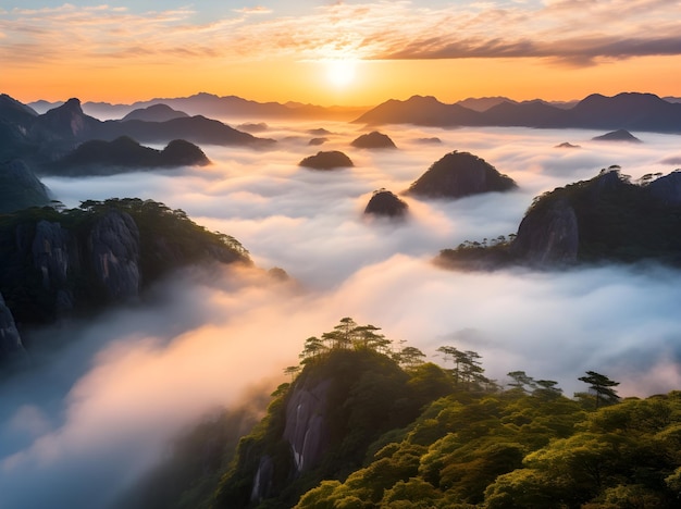 vista aérea de neblina sobre as montanhas de manhã