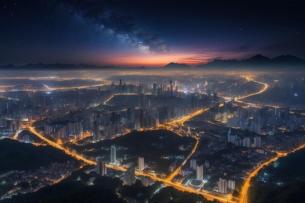 vista aérea de noite vista da cidade com céu noturno vista natural de inverno à noite na Tailândia