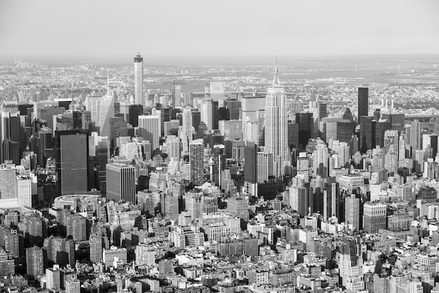 Vista aérea de Nova York de helicóptero, paisagem urbana e arranha-céus