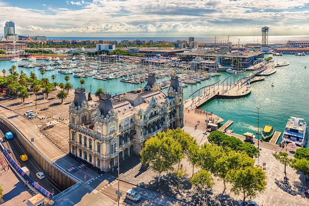 Foto vista aérea, de, porto, vell, barcelona, ​​catalonia, espanha