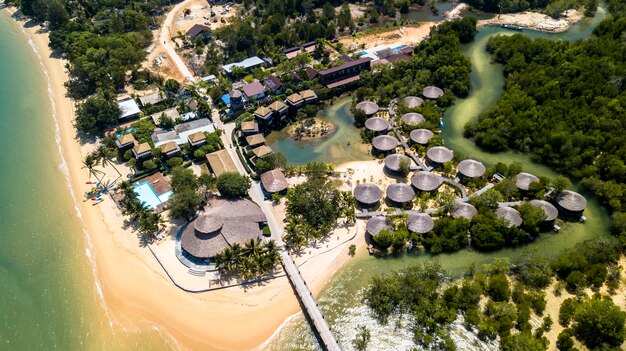 Foto vista aérea, de, praia tropical, ligado, a, ilha