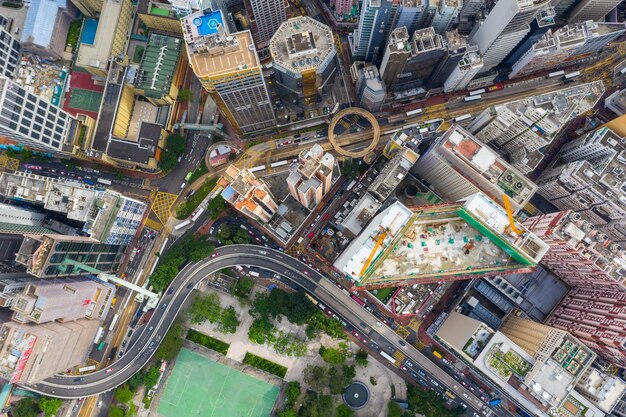 Foto vista aérea de ruas e edifícios da cidade