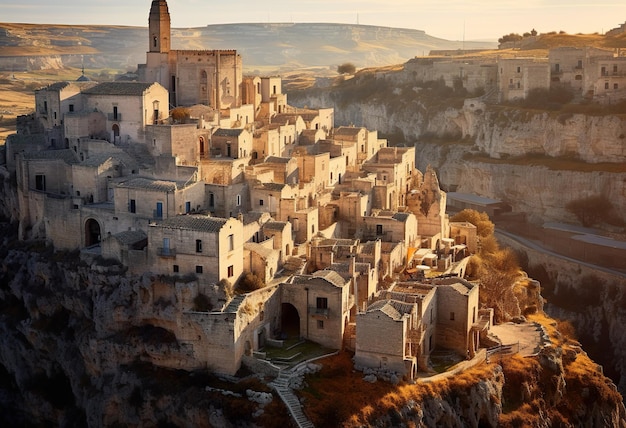 Vista aérea de Sassi di Matera, uma antiga cidade antiga