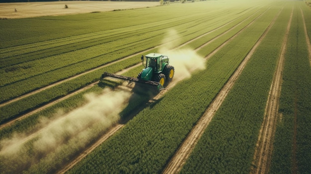 Foto vista aérea de um agricultor ara um campo de tratores para plantar uma colheita