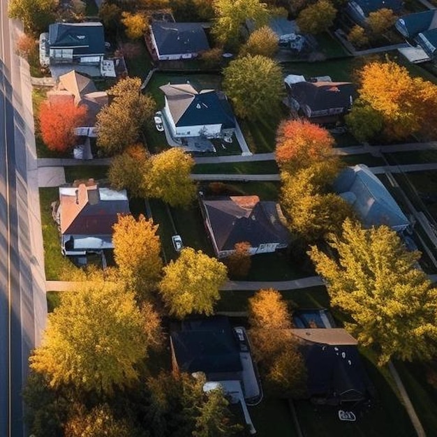vista aérea de um bairro residencial no outono
